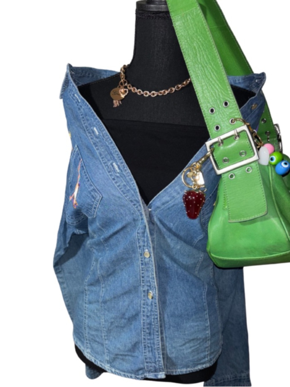 Denim Button-Down Shirt with Colorful Western Motif - Picture 2 of 9